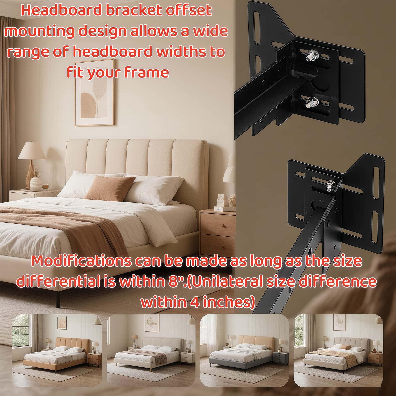 2 PCS Heavy Duty Headboard Brackets Fits Bed Frame Hardware Steel Mount Kit