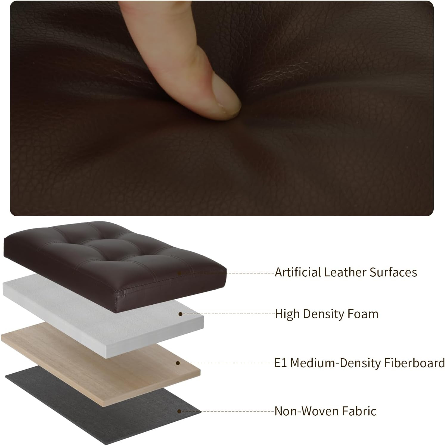 Foldable Storage Ottoman Foot Rest Stool Padded Seat Brown 17x13x13in