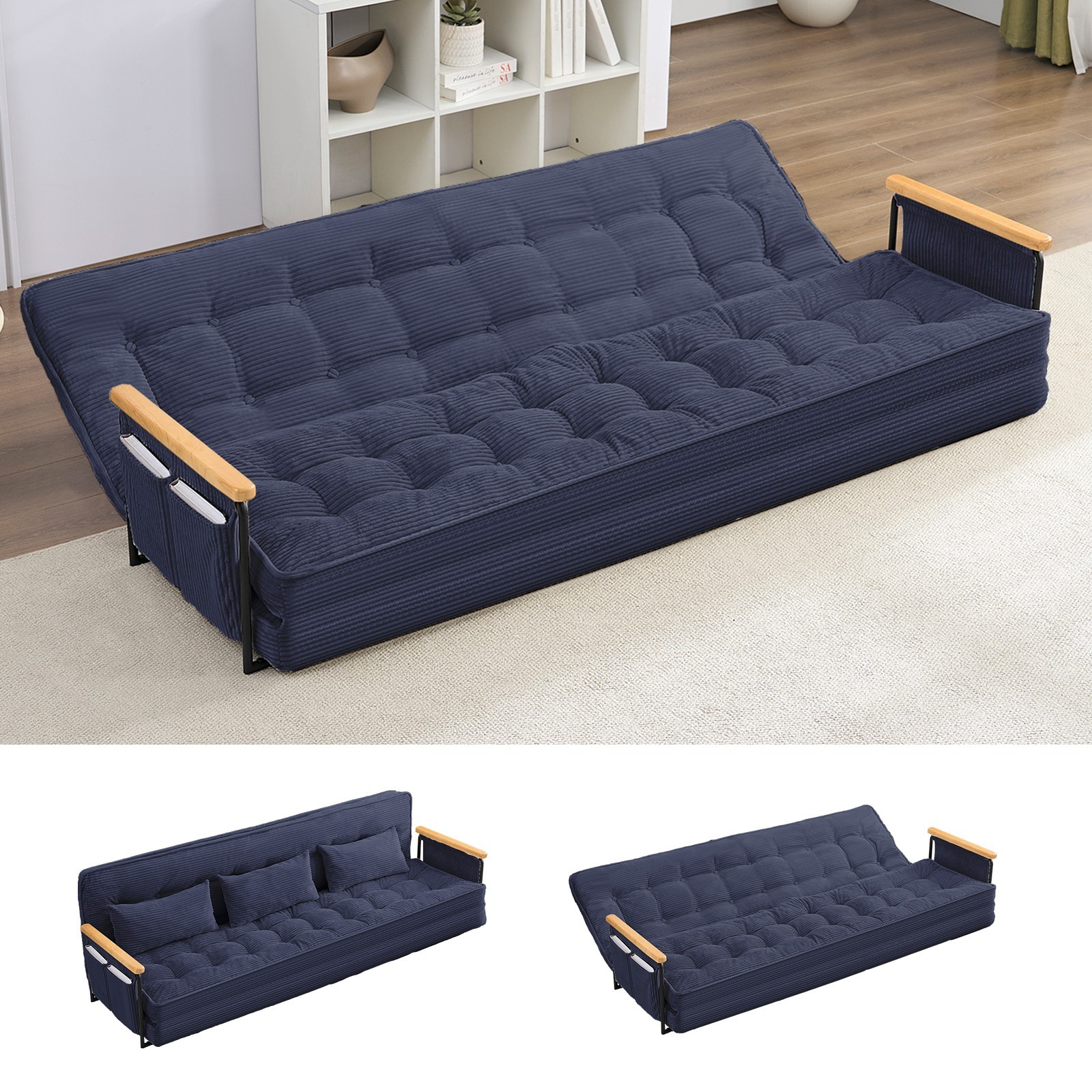 Zafly 3 Seater Convertible Fold Out Sofa Bed with Side Pockets for Living Room