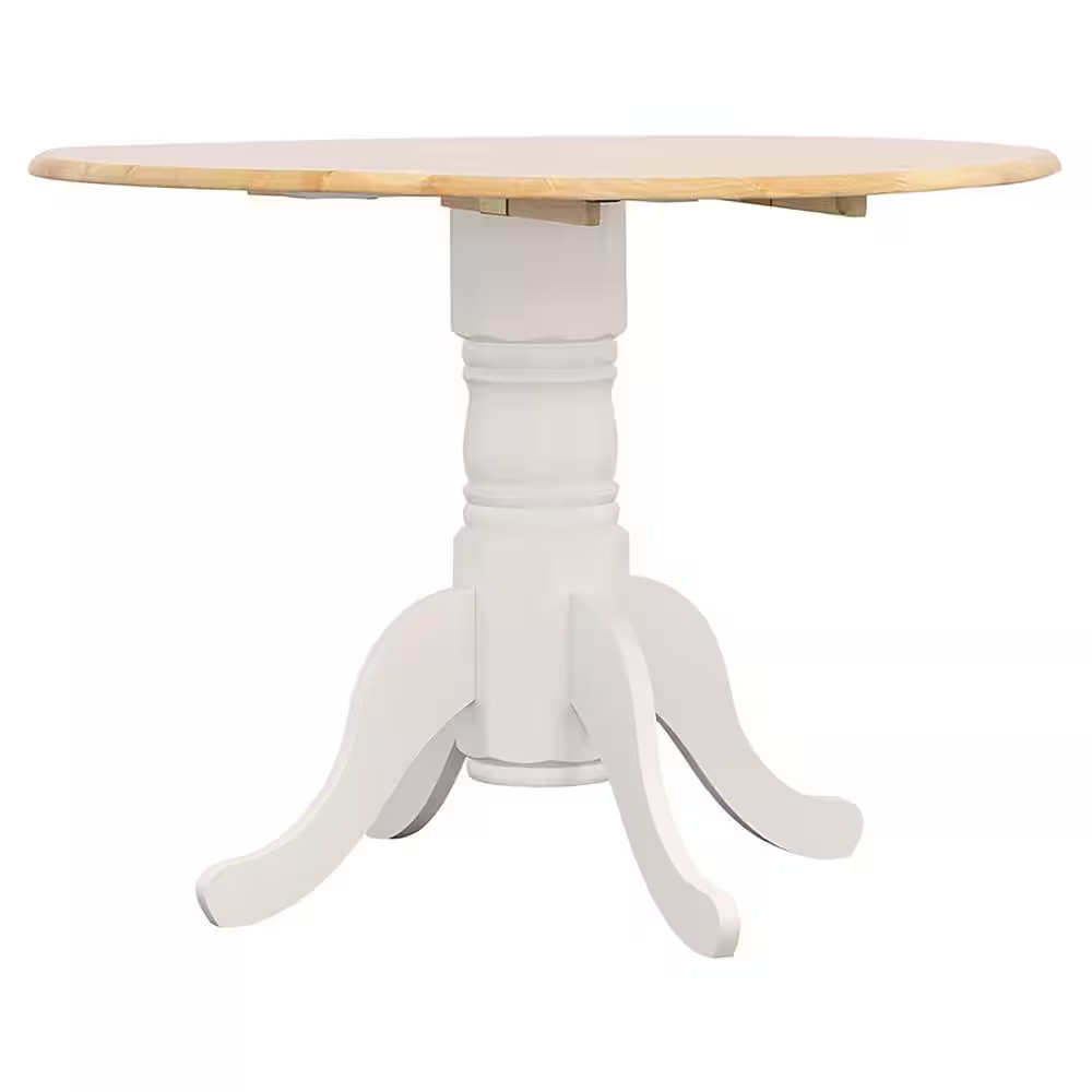 Allison round Natural Brown and White Wood Top Pedestal Dining Table with Drop L