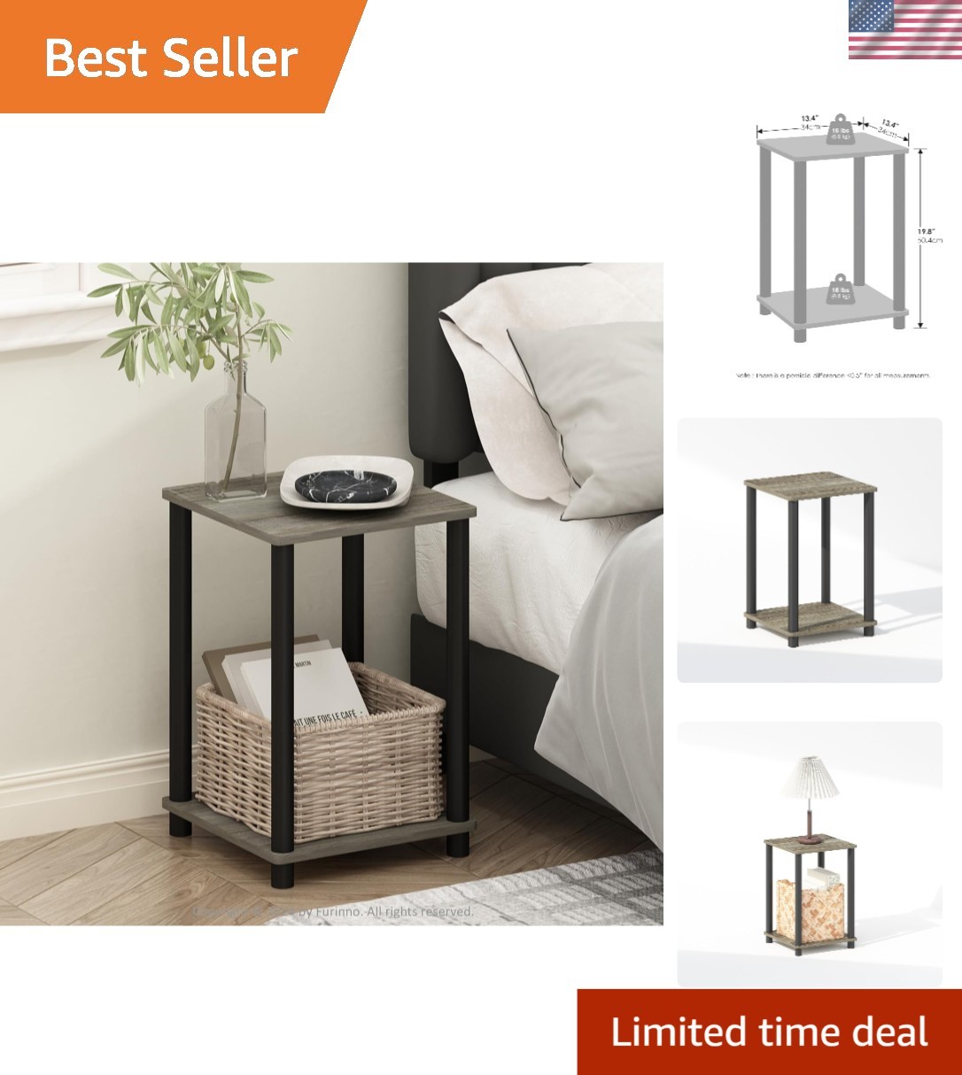 Modern Minimalist Nightstand – French Oak 2-Tier Bedside Table for Any Room