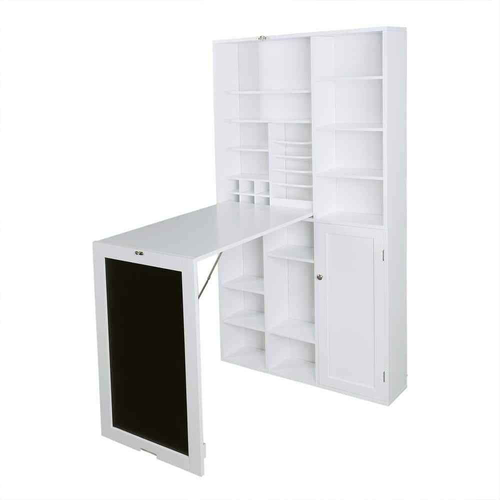 Floating Desk with Built-In Storage Rectangular White Foldable Chalkboard 31 In.