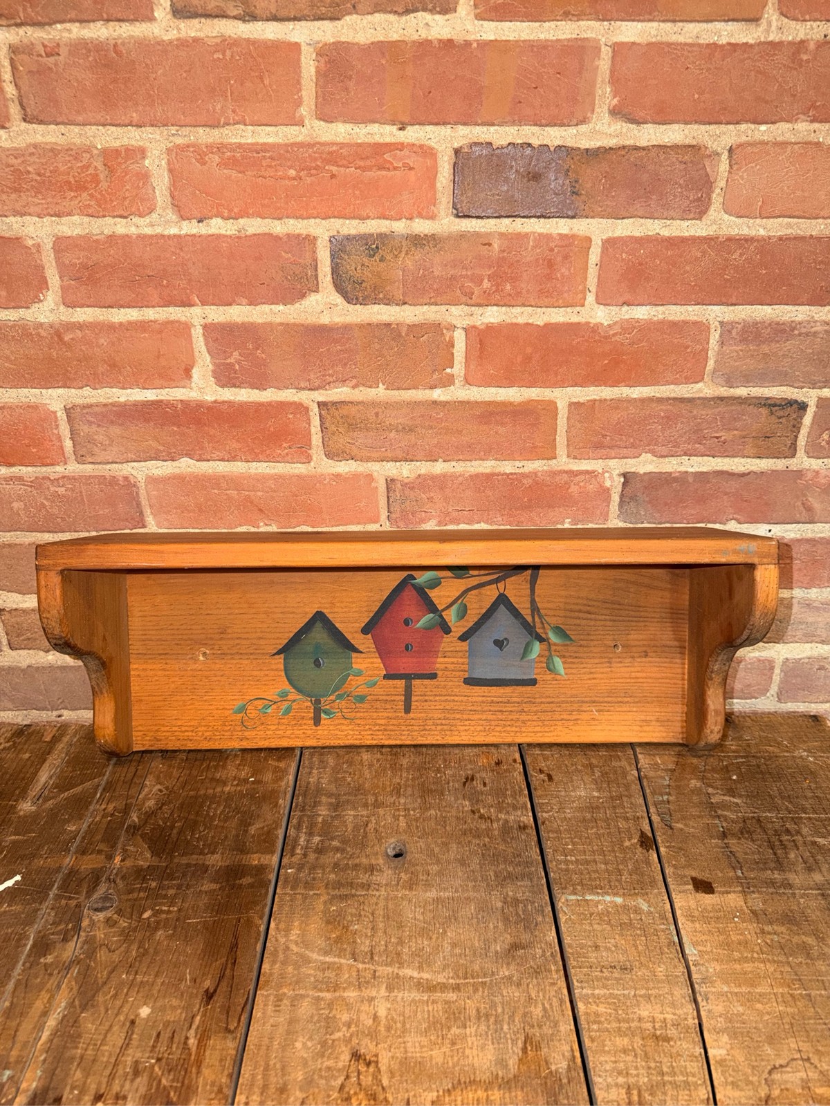 Vintage Wood Wall Shelf Hand Painted Birdhouse Country Farmhouse Decor Rustic