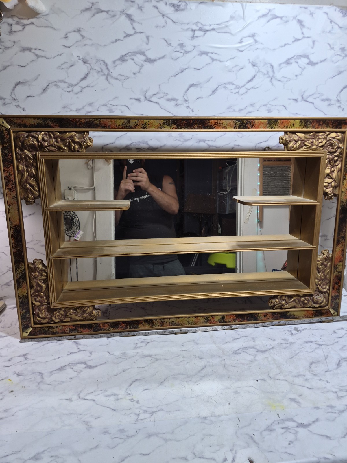 MCM Illinois Moulding Co Gold Gilt Wood Mirror Shadow Box Wall Shelf Vtg