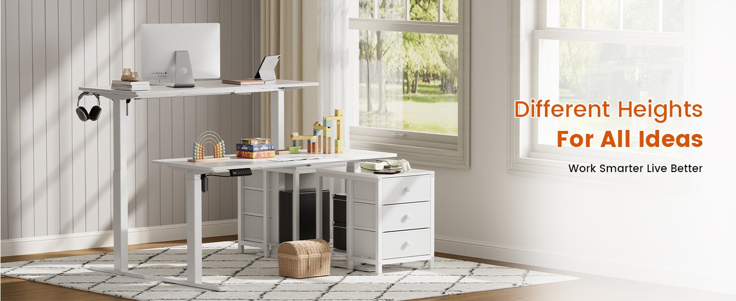 Electric Standing Desk with Drawers, 55 x 24 Inches Height Adjustable Sit Stand