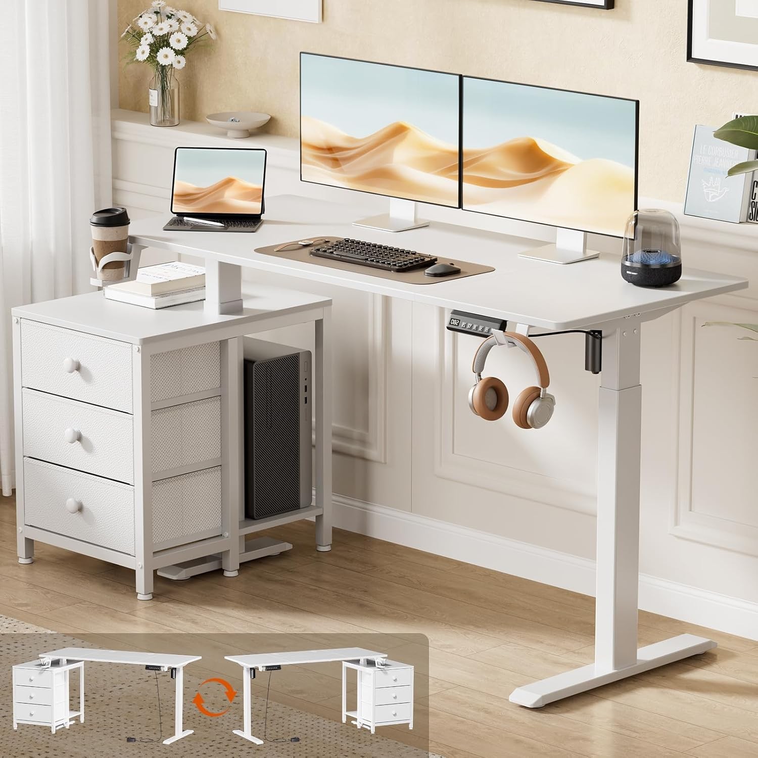 Electric Standing Desk with Drawers, 55 x 24 Inches Height Adjustable Sit Stand