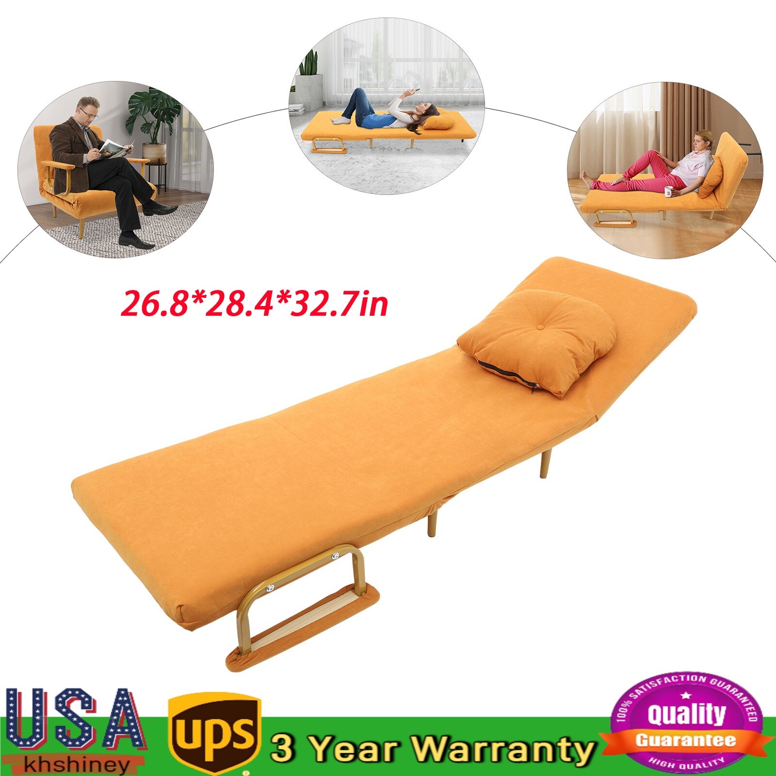 Convertible Sofa Bed Foldable Sofa Chair Bed Folding Sofa Bed Orange Living room