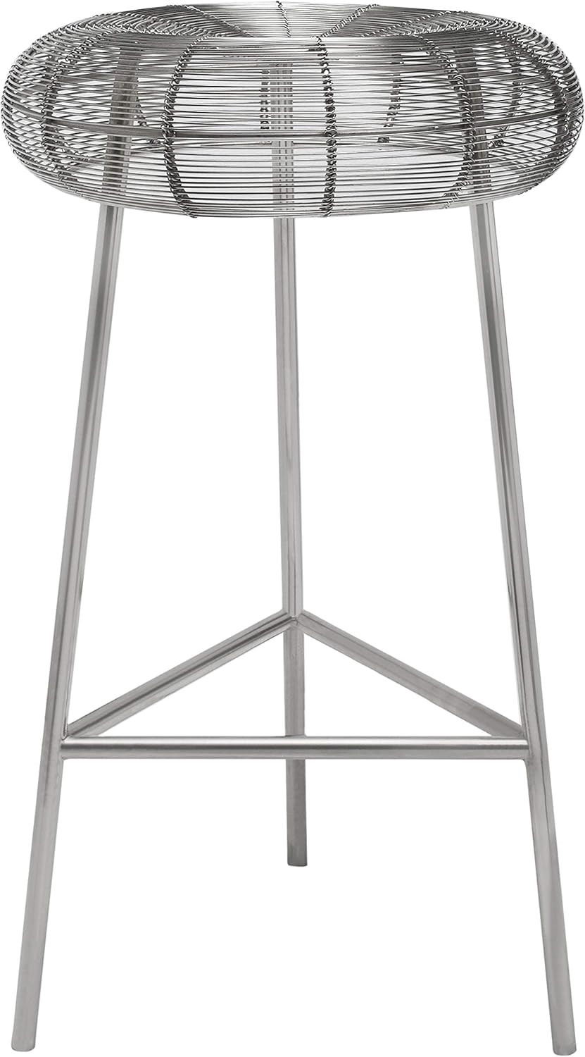 Tuscany Modern Silver Metal Counter Stool with Intricate Wired Design