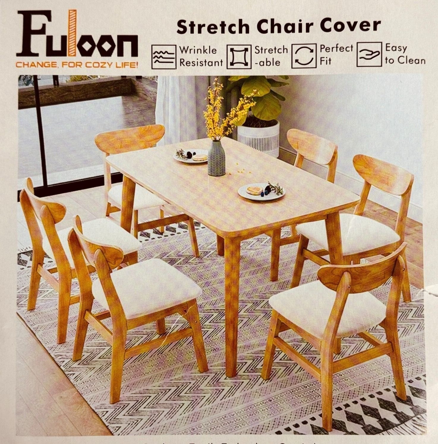 Fuloon Stretch Dining Chair Covers White Elastic Fit Washable Set of 6