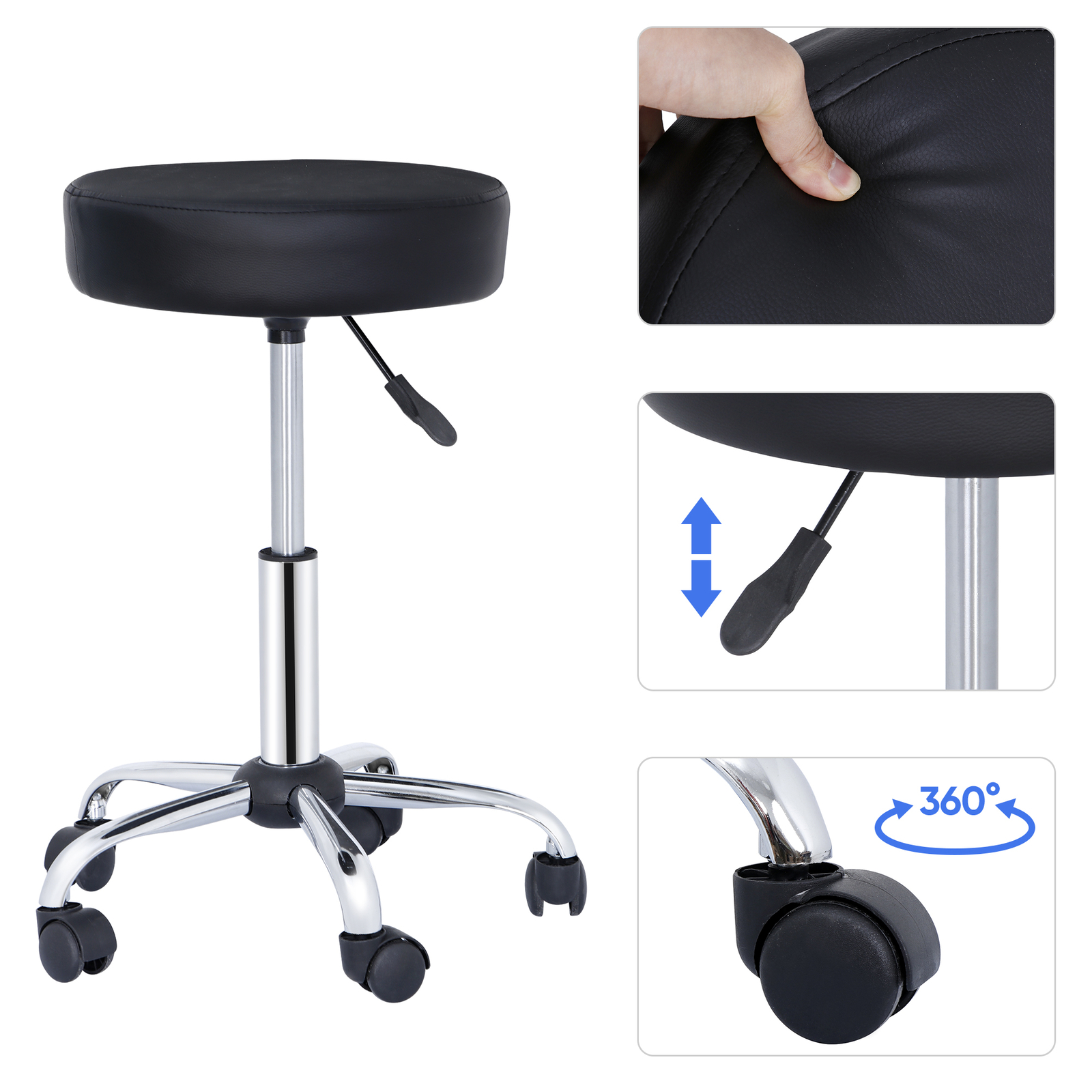 Adjustable Rolling Stool Hydraulic Swivel Salon Stool with Wheels for Office Spa
