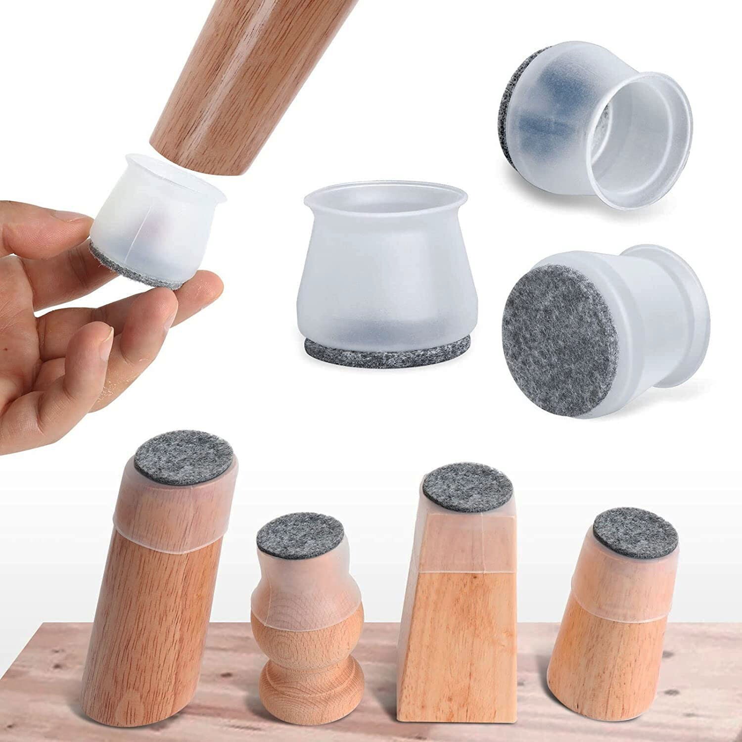 Chair Leg Floor Protectors 16 PCS Silicone Sliders with Felt Furniture Pads US