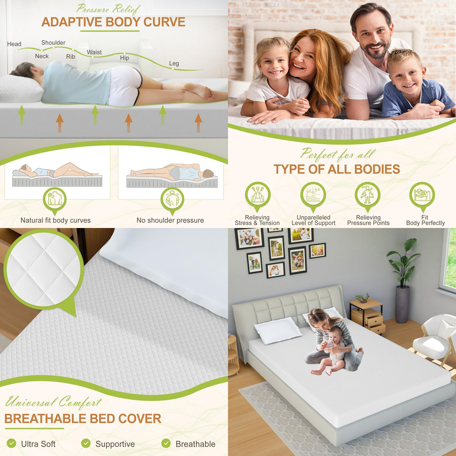 FULL Memory Gel Foam Bed Mattress Cooling NO BACK PAIN Relief Stress Sleep 5″