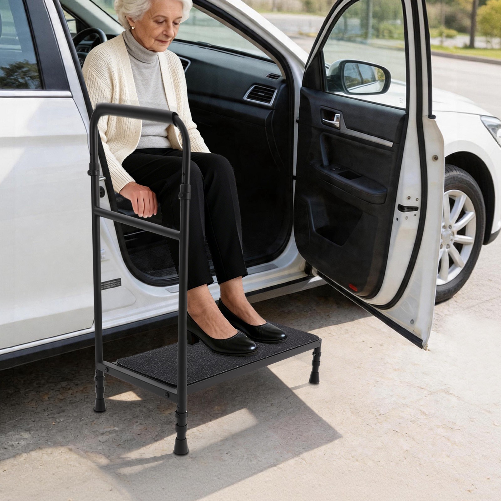 Adjustable Ergonomical Handle height black Elderly Bed Step stool 30.31*11.81in