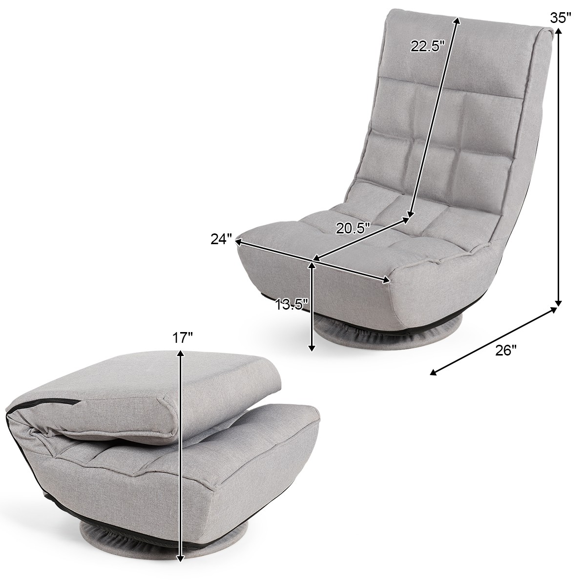 Topbuy 360 Degree Swivel Sofa 4-Position Adjustable Recliner Chair Gray