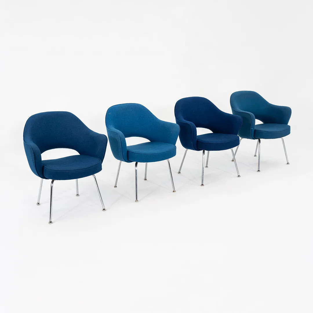 1960s Eero Saarinen for Knoll Executive Dining Arm Chair Blue Fabric 8x Avail