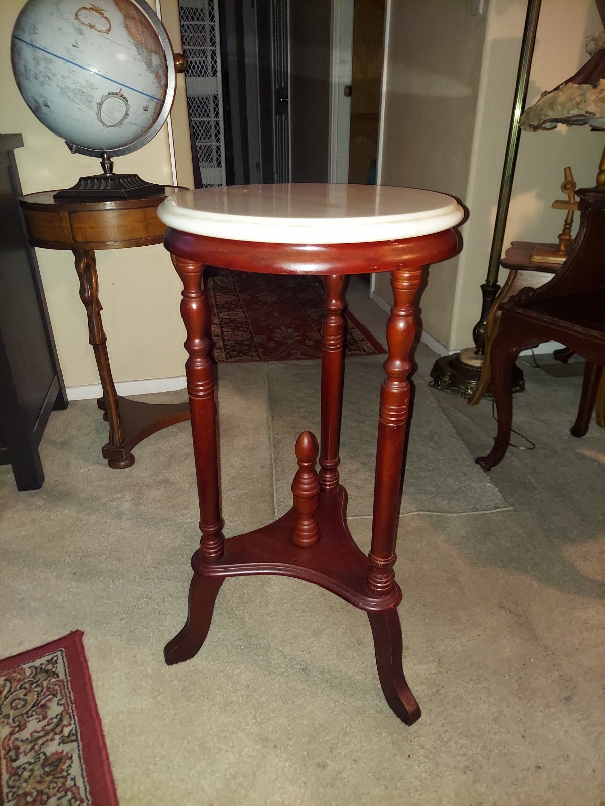 Vtg Large Wood/Marble Plant Stand End Table Victorian French Country 28 T x 14