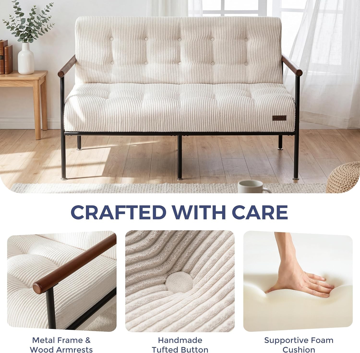 Accent Chair Loveseat – Sturdy Metal Frame Living Room