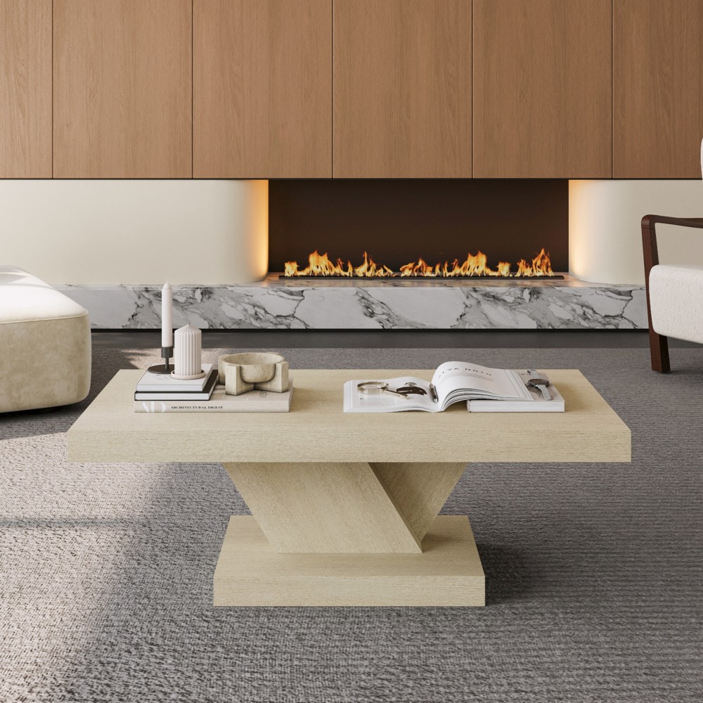 Side Table Solid Timber Veneer with X-Shaped Legs Featuring Spacious Tabletop