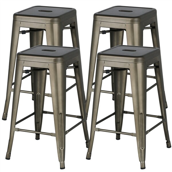 Metal Stools Counter Kitchen Stools 24” Set of 4 Backless Stackable Bar Stools