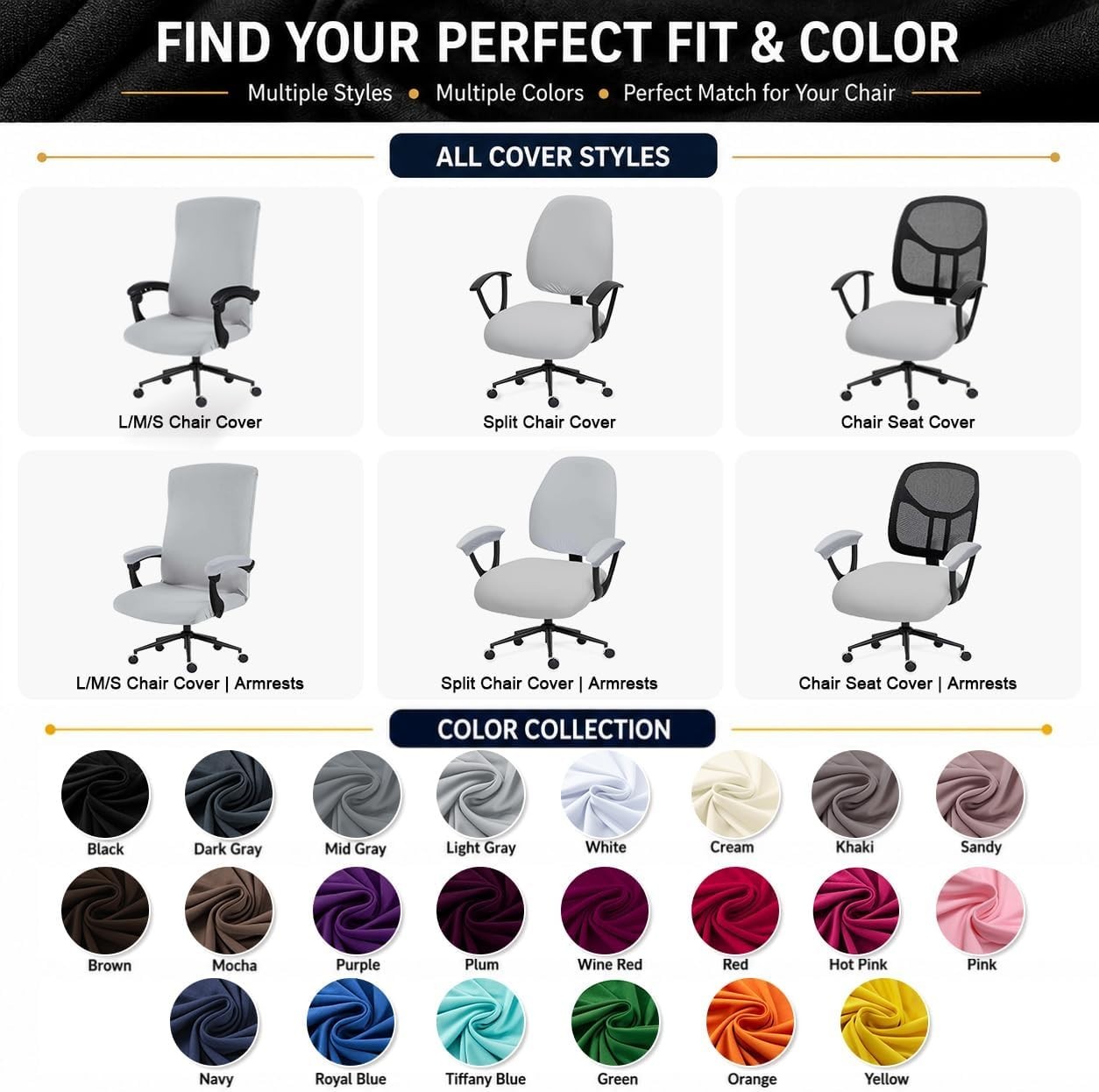 Stretchy Office Chair Cushion Cover – Water-Resistant & Stylish Black