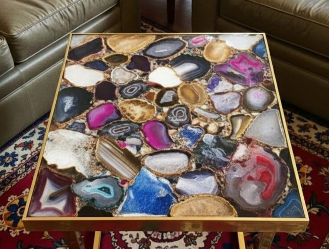 12″ Luxury Multi-Color Agate Coffee Table Handmade Agate Furniture Home Decor