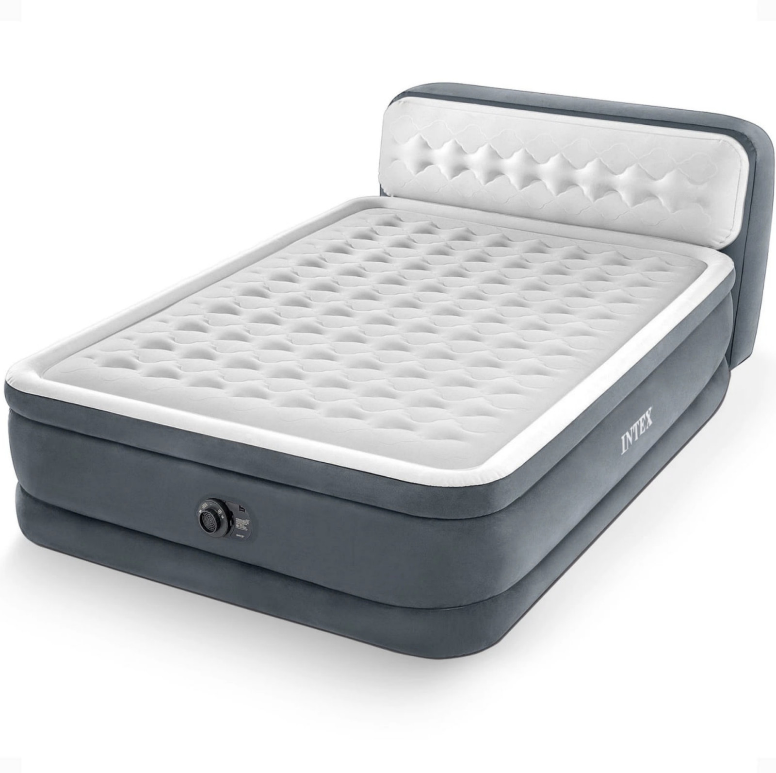 Intex Dura-Beam Deluxe Ultra Plush Headboard Queen Mattress with Built-In Pump O