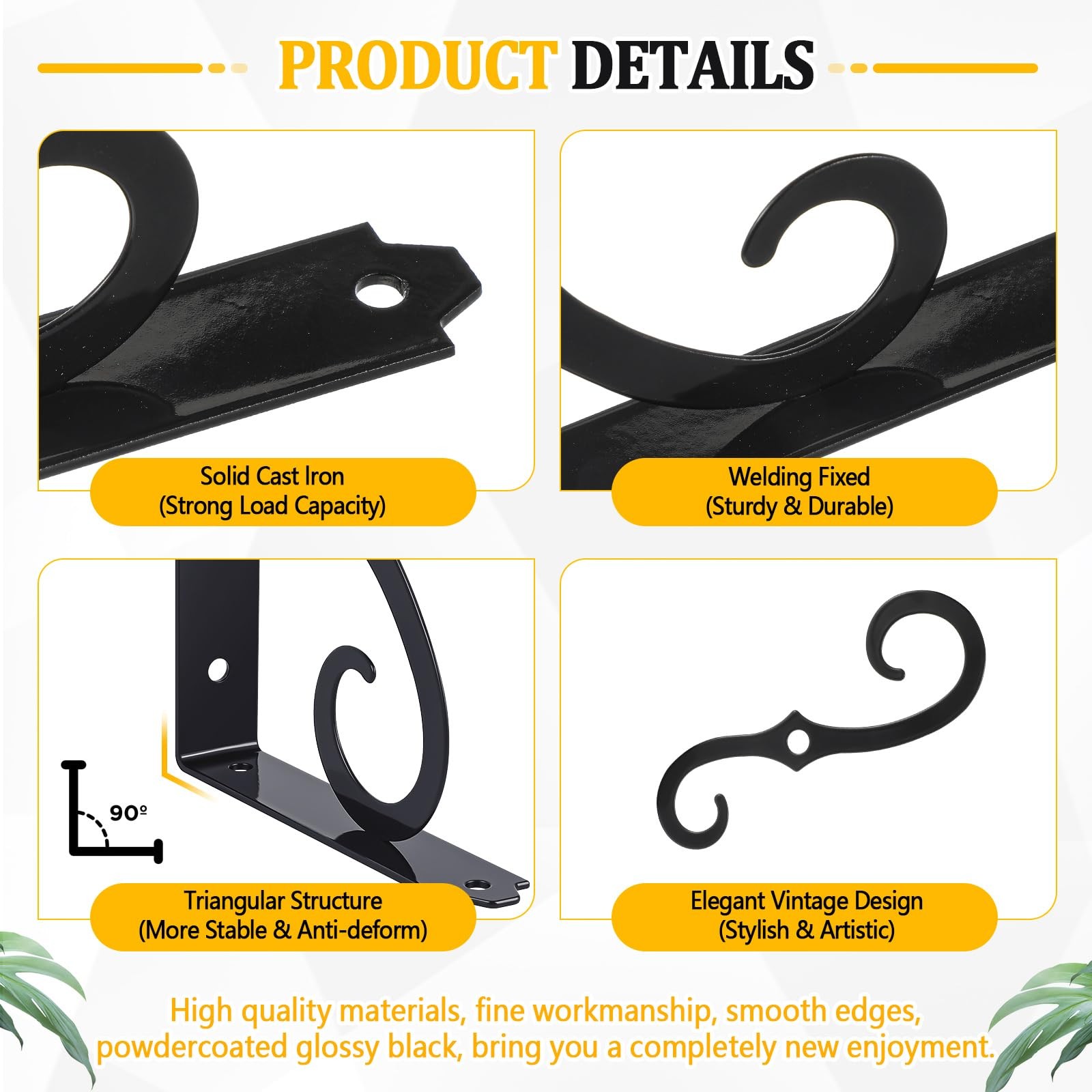 6 PCS Black 5 Inch Rustic Floating Shelf Brackets Heavy Duty L Shape Corbel