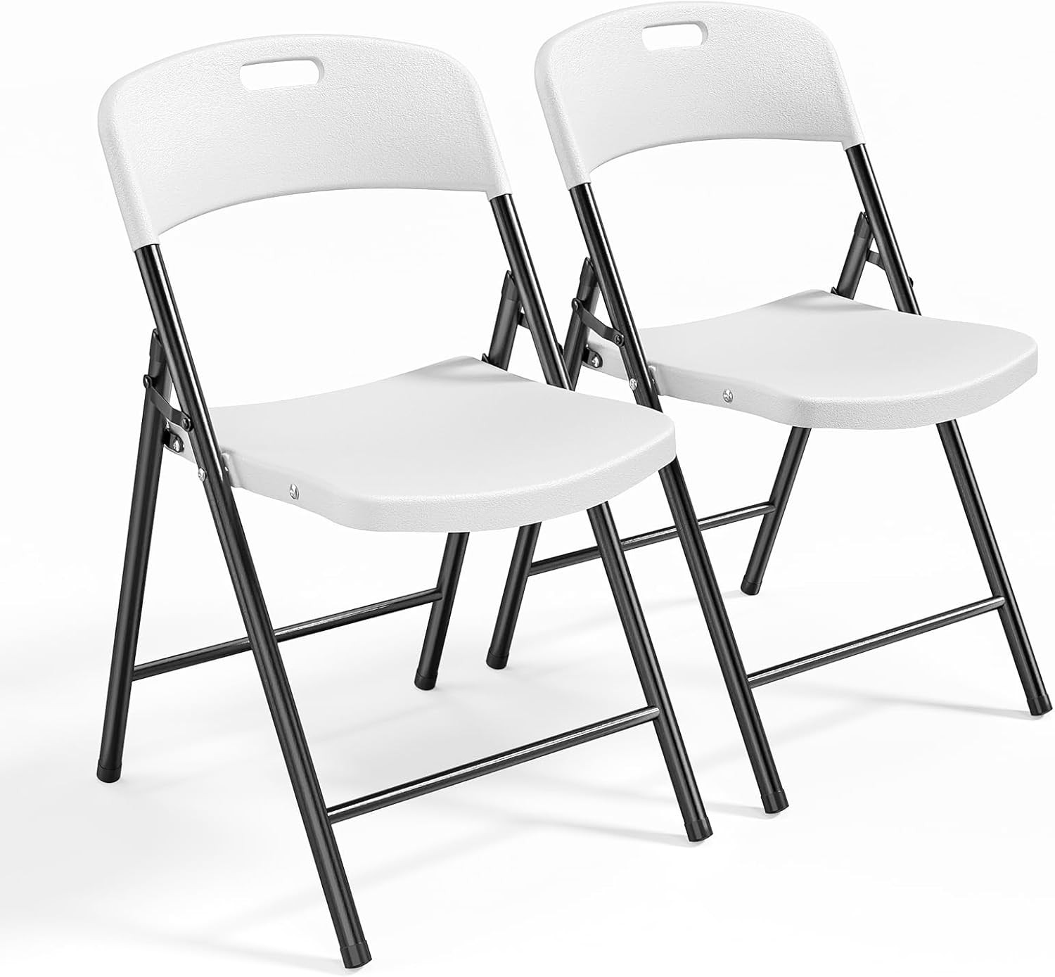 2-Pack White Plastic Folding Chairs, Portable Seat with Sturdy Steel Frame