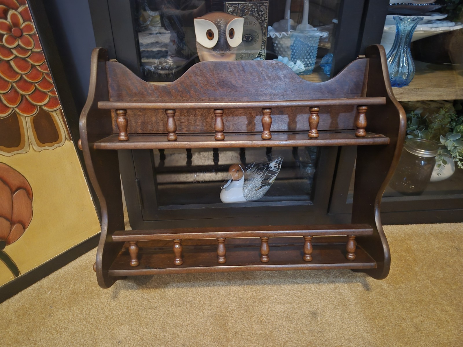 VTG 60’S COLONIAL AMERICANA PLATE KNICK KNACK (3) SHELF HANGING WALL UNIT