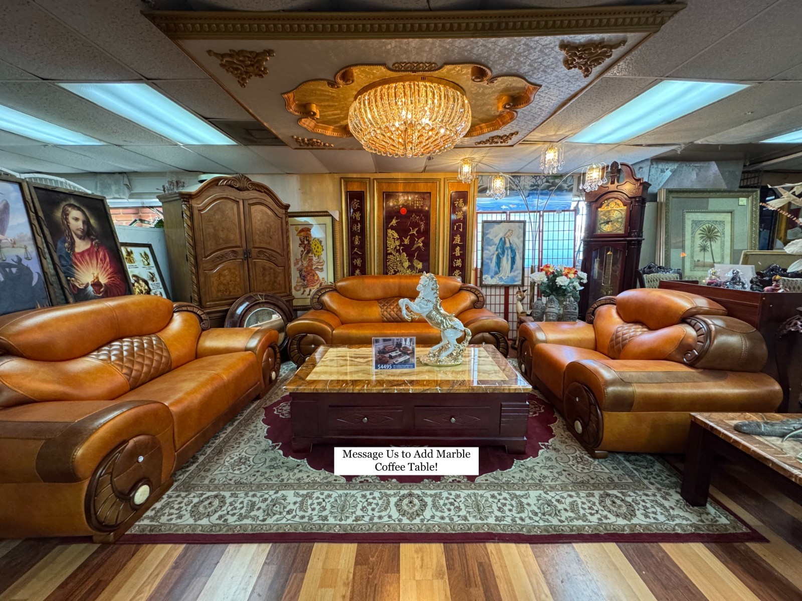NEW Royalty Kingdom 3PC Sofa Set Brown Leather Diamond Traditional Living Room
