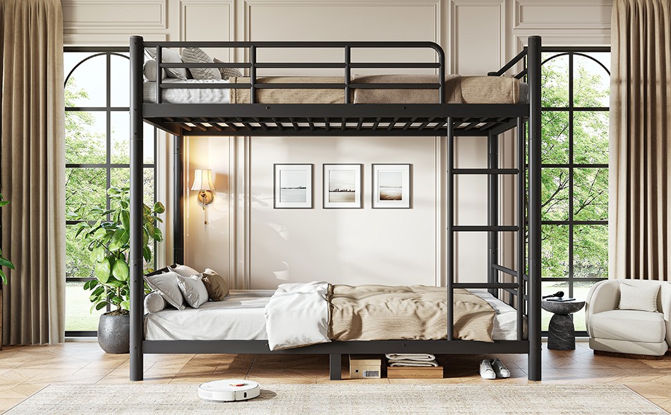 Twin XL over Twin XL Metal Bunk Bed, Space-Saving 2-in-1 Convertible Bed, Black