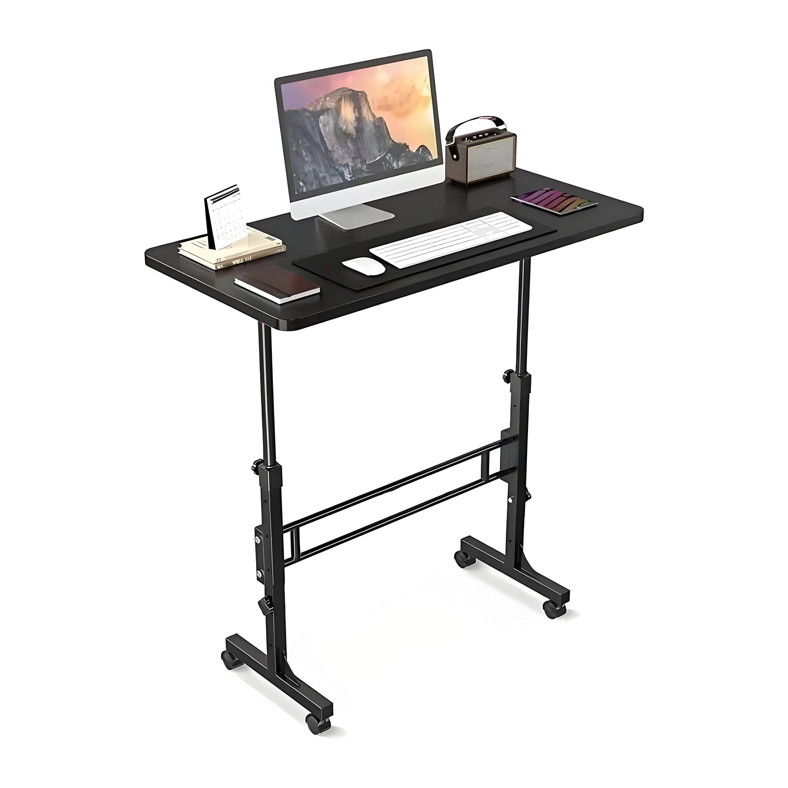 Standing Desk Adjustable Height Mobile Stand Up Desk with Wheels (Black)