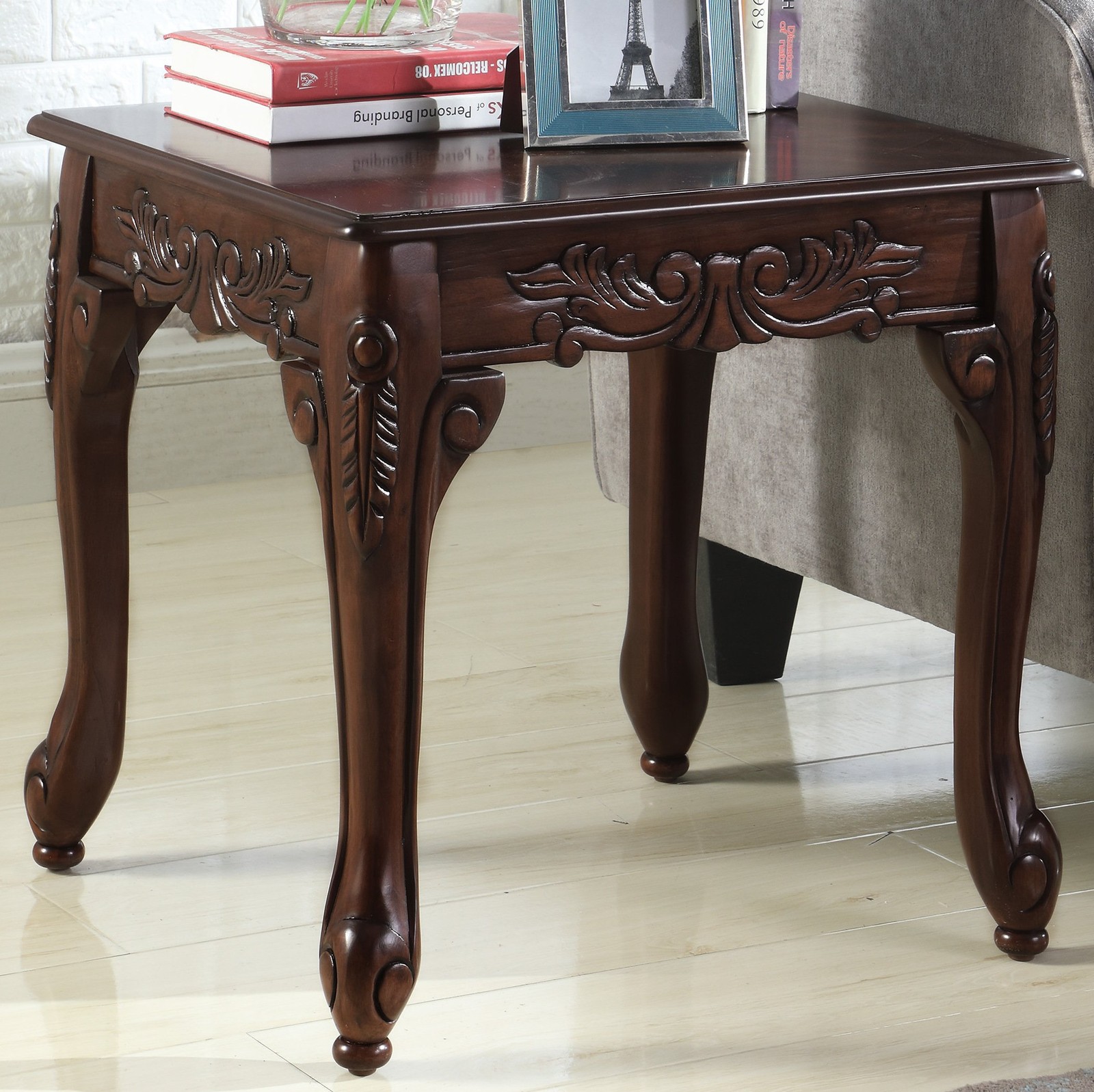 Roundhill Furniture Traditional Ornate 21 in x 22 x 20 in, Dark Cherry