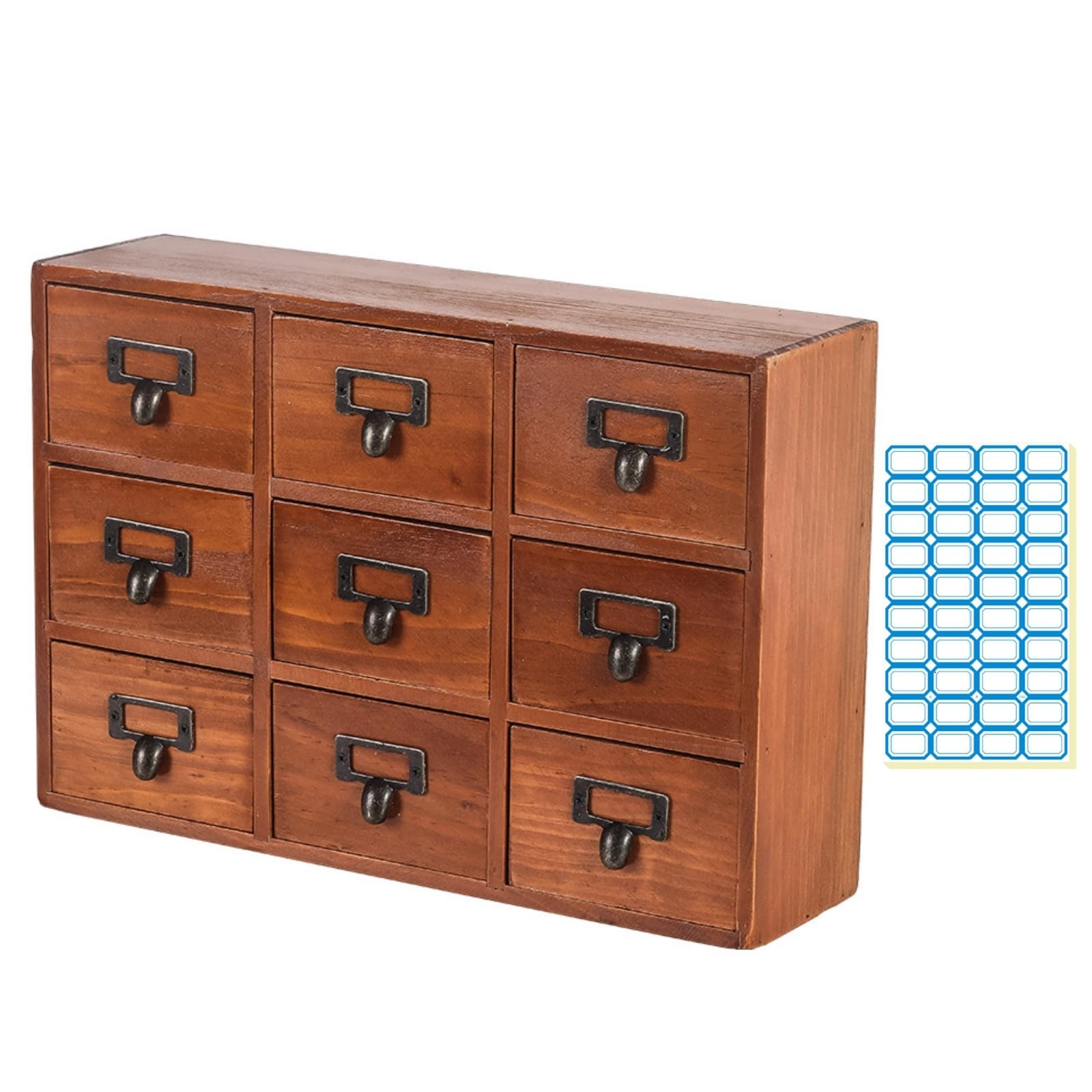 Wooden Vintage Apothecary Cabinet with 9 Drawer & Label Paper Card Catalog Ca…