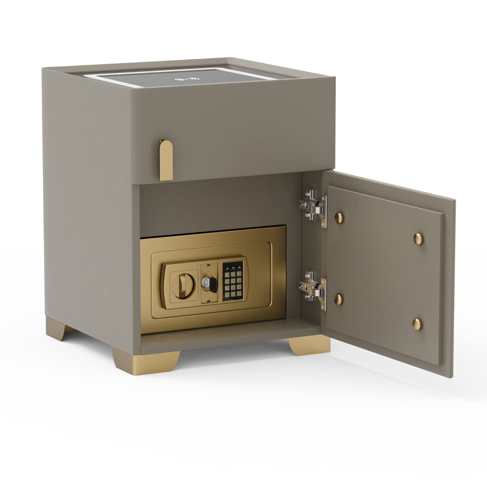 Light Coffee Smart Nightstand w/Security Safe Lock Box,Wireless Charging,Speaker