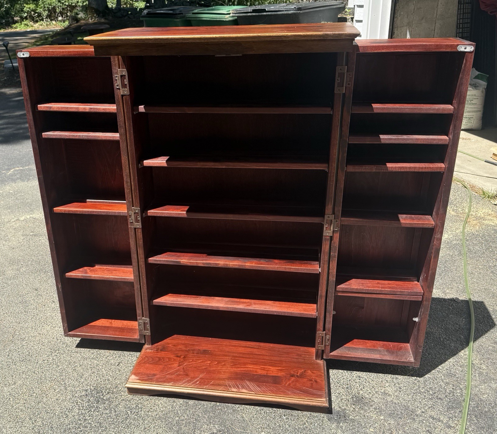Vintage Folding Door Storage Cabinet Bookcase Media Cabinet Wood Shelving
