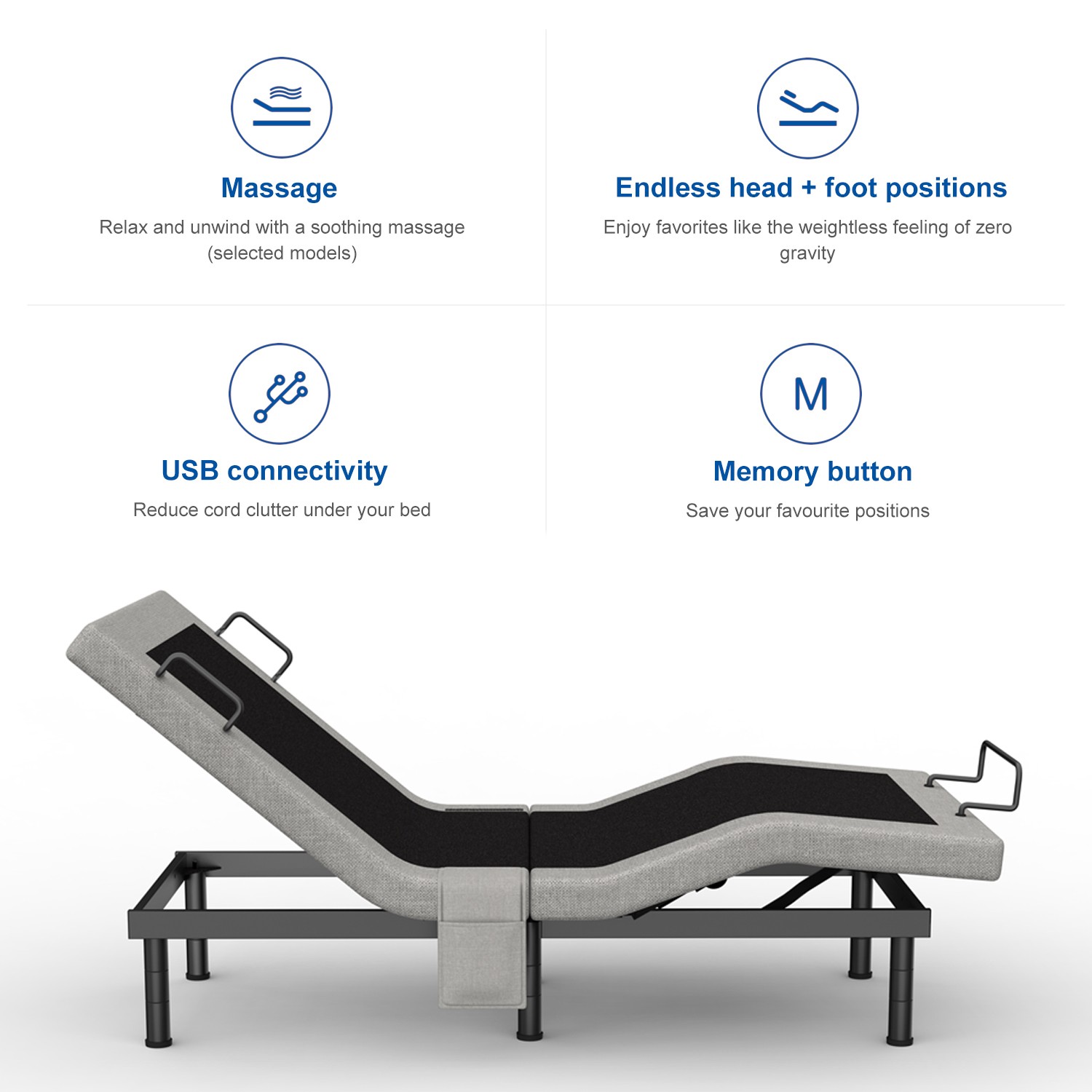 Split King Power Adjustable Bed Frame Upgrade Metal Bed Base Remote Dual Motor