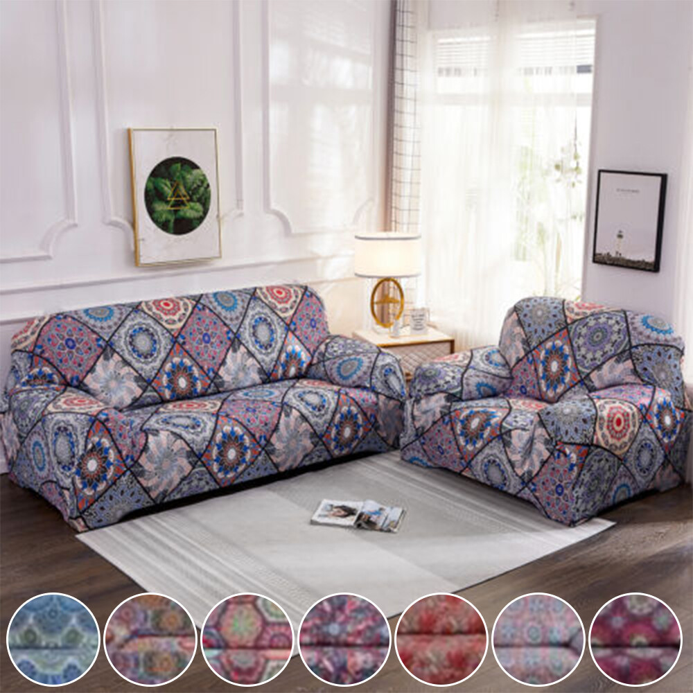 Stretch Velvet Plush Slipcover Sofa Covers Printed Living Room 1 2 3 4 Seater