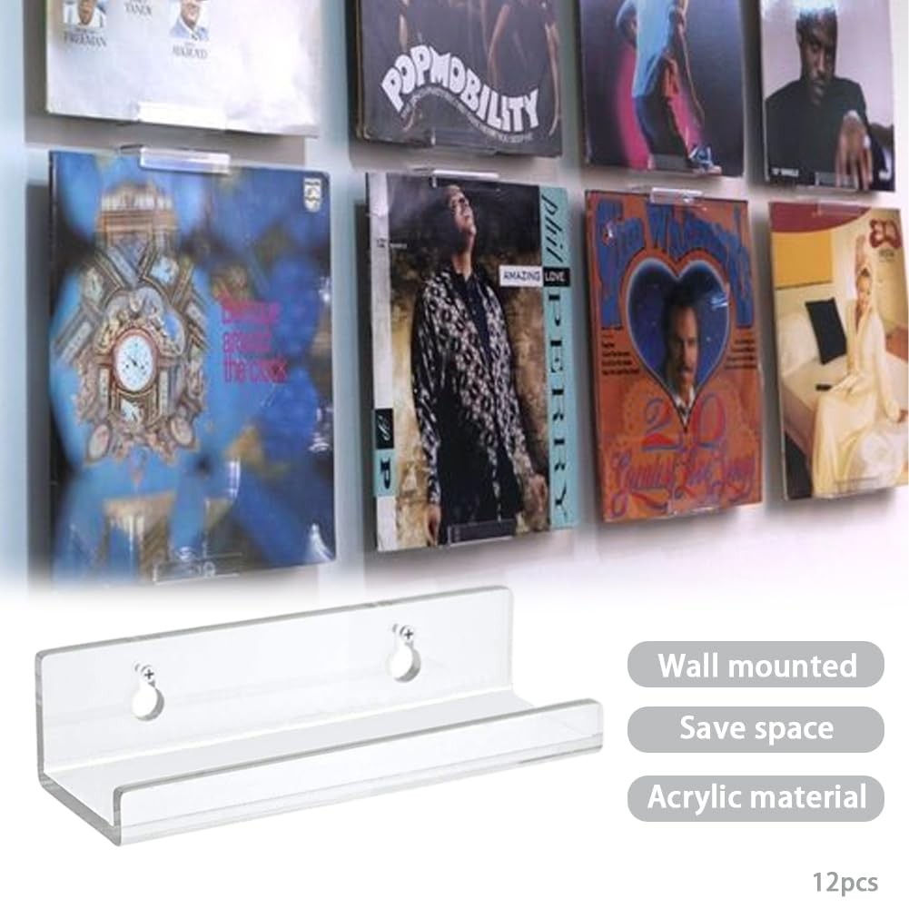 Vinyl Record Wall Mount Shelf 12 Pack, Clear Acrylic Floating Display Ledge, …