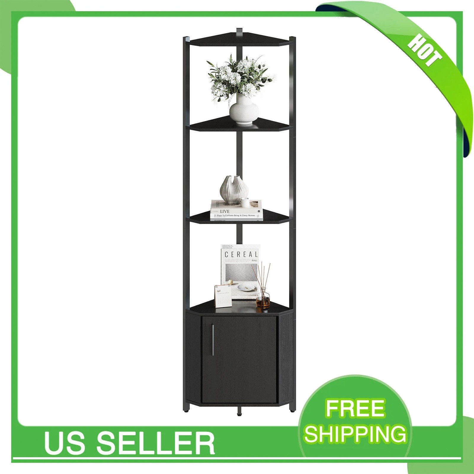 Corner Shelf Black Corner Cabinet Tall Corner Bookshelf 5 Tier Corner Shelf