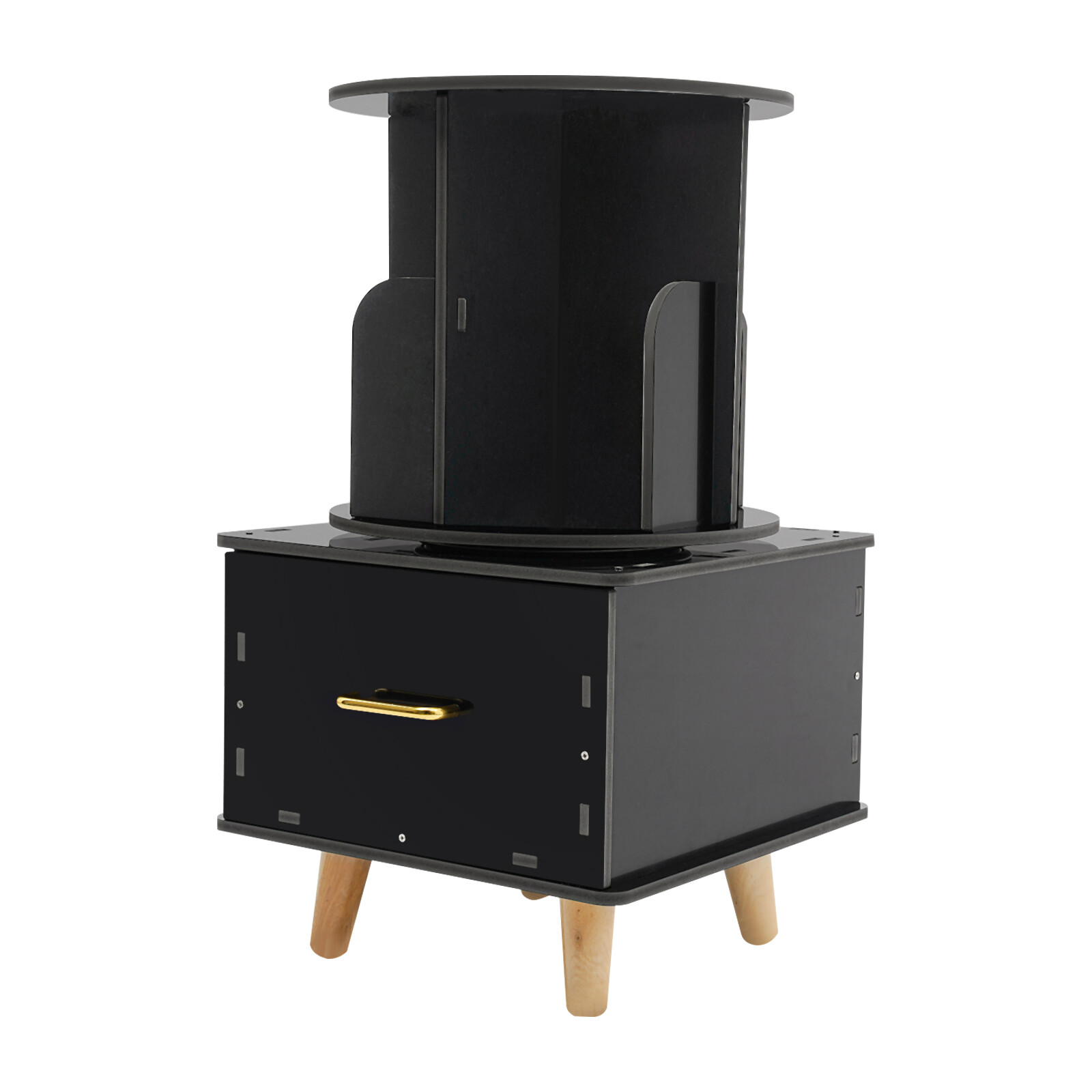 Bedside Table with Drawer, Corner High End Table, Rotating Bookshelf with Drawer