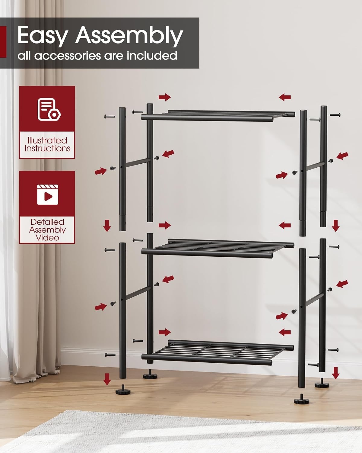 Storage Shelves – 3 Tier Shelf Organizer, Sturdy Metal Garage Shelving with