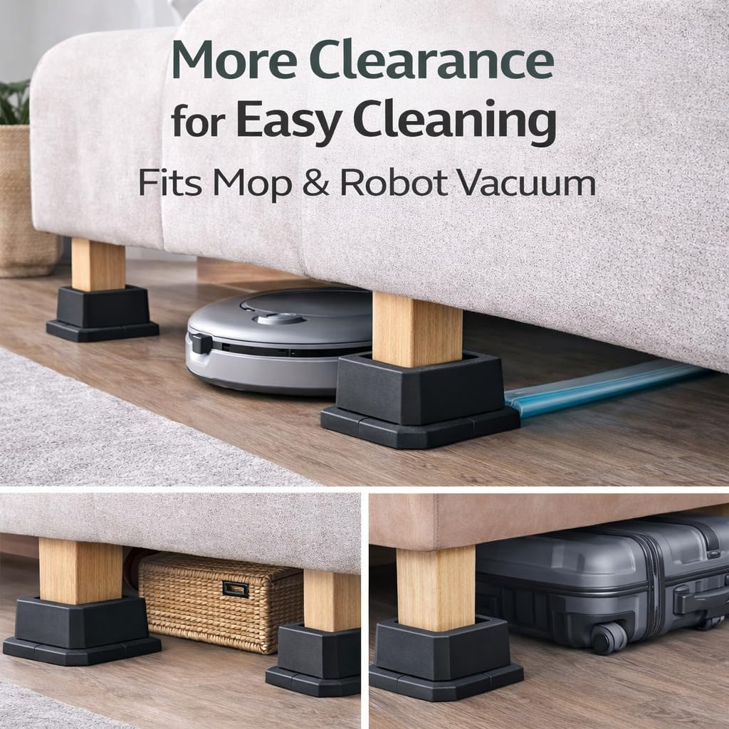 2 Inch Furniture Risers Heavy Duty Bed Table Chair Leg Extenders 4 Pack Black