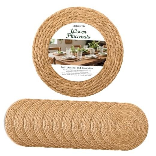 13 in Round Woven Placemats Plate Chargers Set of Boho Farmhouse Rustic 12