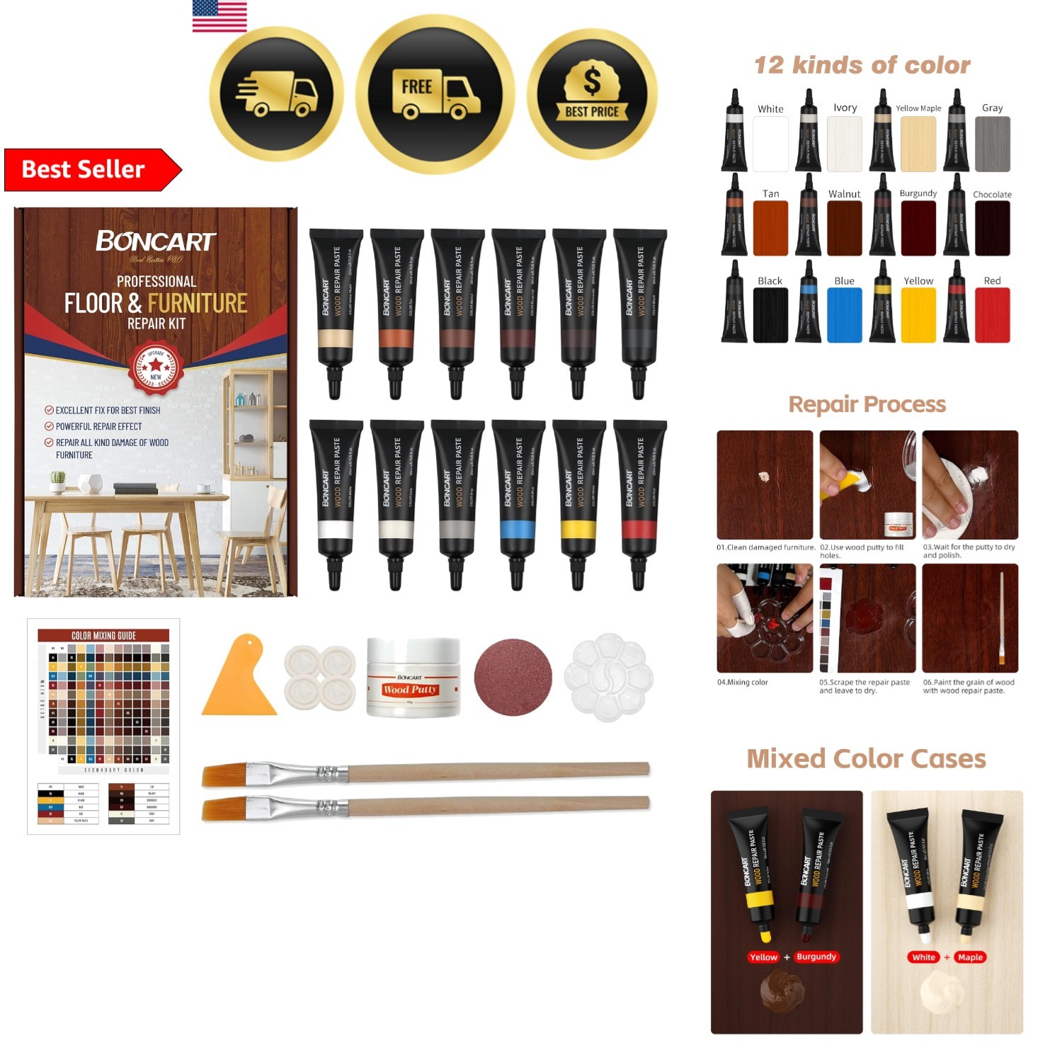 Wood Furniture Repair Kit Wood Filler Scratch Crack Hole Discoloration