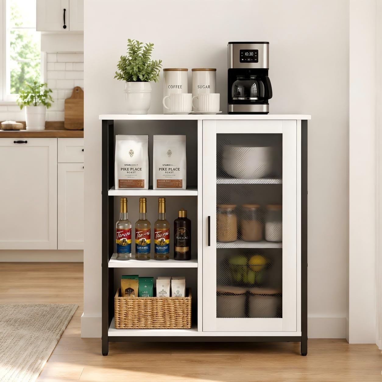 Aauro Home 27.5″ Coffee Bar Cabinet Wine Bar Buffet Sideboard w/ Storage