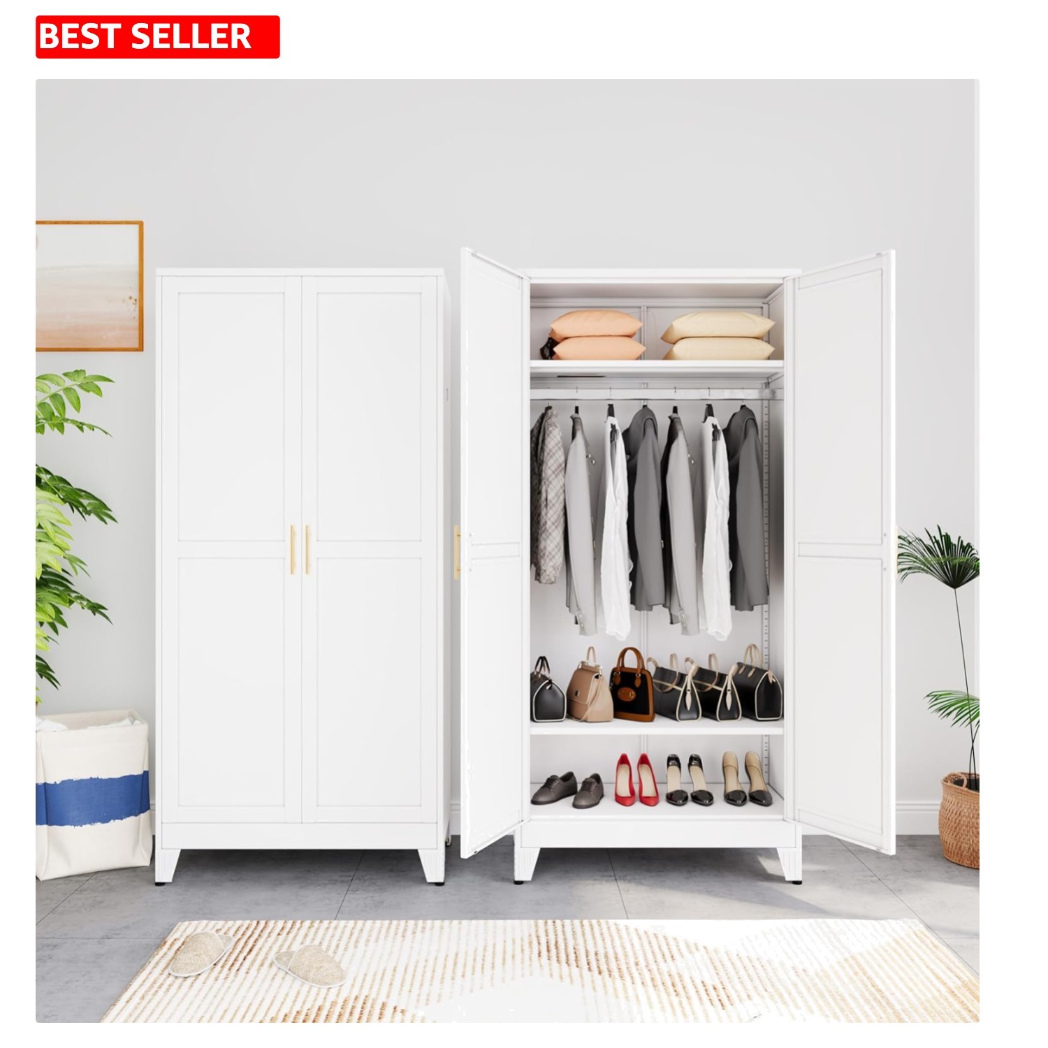 71” Durable Metal Wardrobe Cabinet with Magnetic Lock & Adjustable Feet
