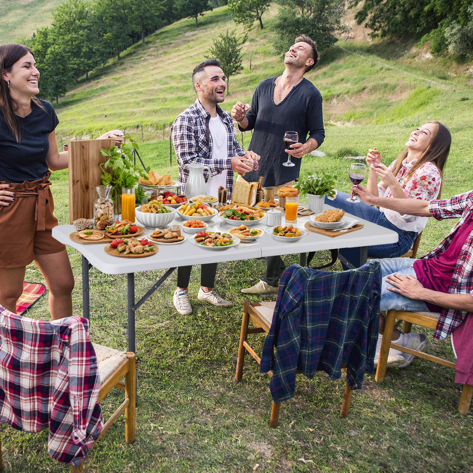 4ft Folding Table Adjustable Height Dining Table for Party Camping Picnic White