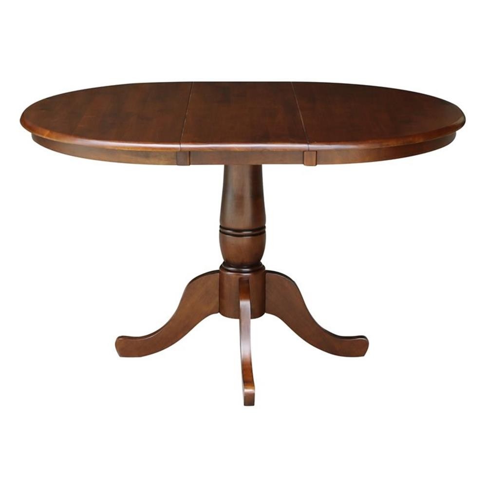36″ Solid Wood Round Top Pedestal Table With 12″ Leaf – 28.9″H – Espresso
