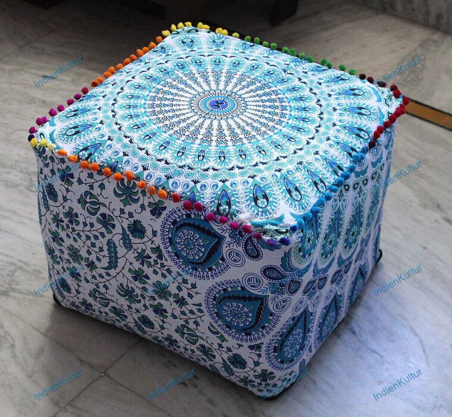 New Vintage Handmade Mandala Indian Pouf Cover Ottomans Stool Boho Meditation